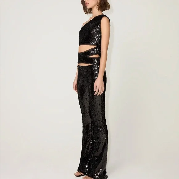 KHY X Sia Arnika one shoulder black sequin top with cut outs - Picture 4 of 10